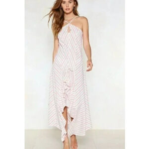 Nasty Gal Striped Halter Ruffle High Low Midi Dress Size 4